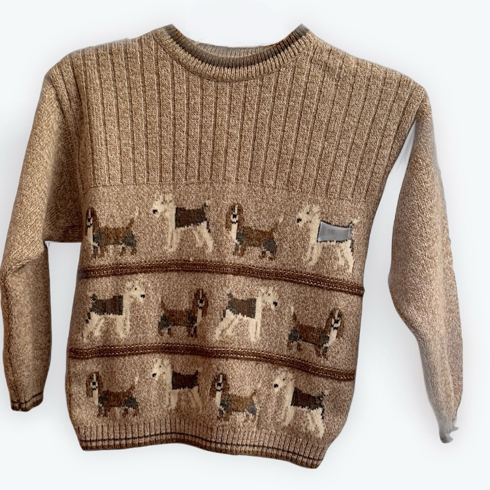 Charming Vintage-inspired Kids' Brown Dog Sweater, Size 7